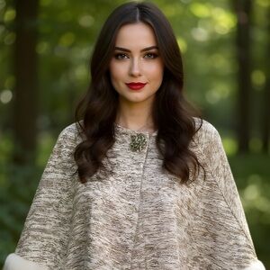 BRAND NEW CAPE/WRAP with Brilliant Brooch & Faux Fur